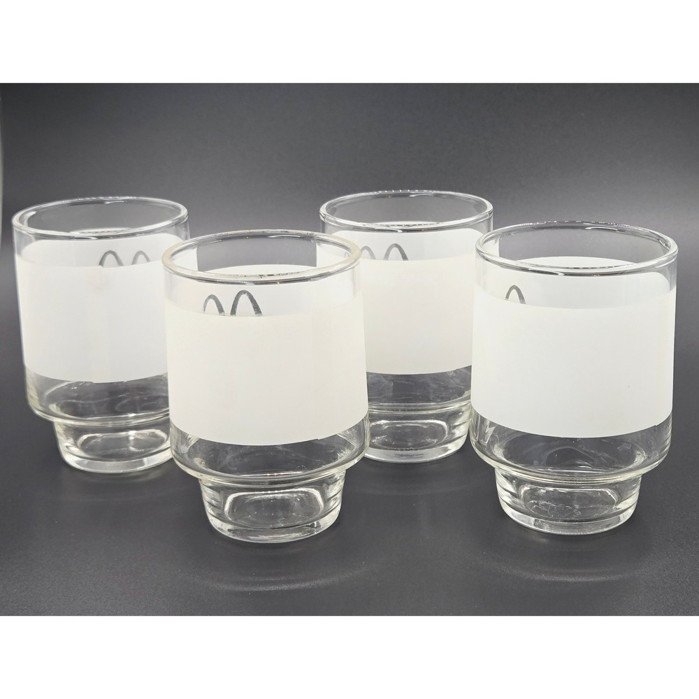 Vintage McDonalds Orange Juice Tumblers Frosted Glass Set of 4 Golden Arches - Picture 2 of 6